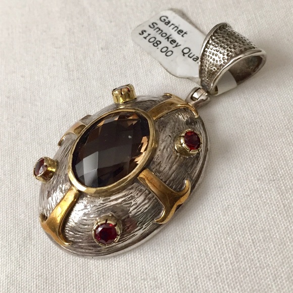 NWT Silver Garnet and Smoky Quartz Pendant - Picture 2 of 7
